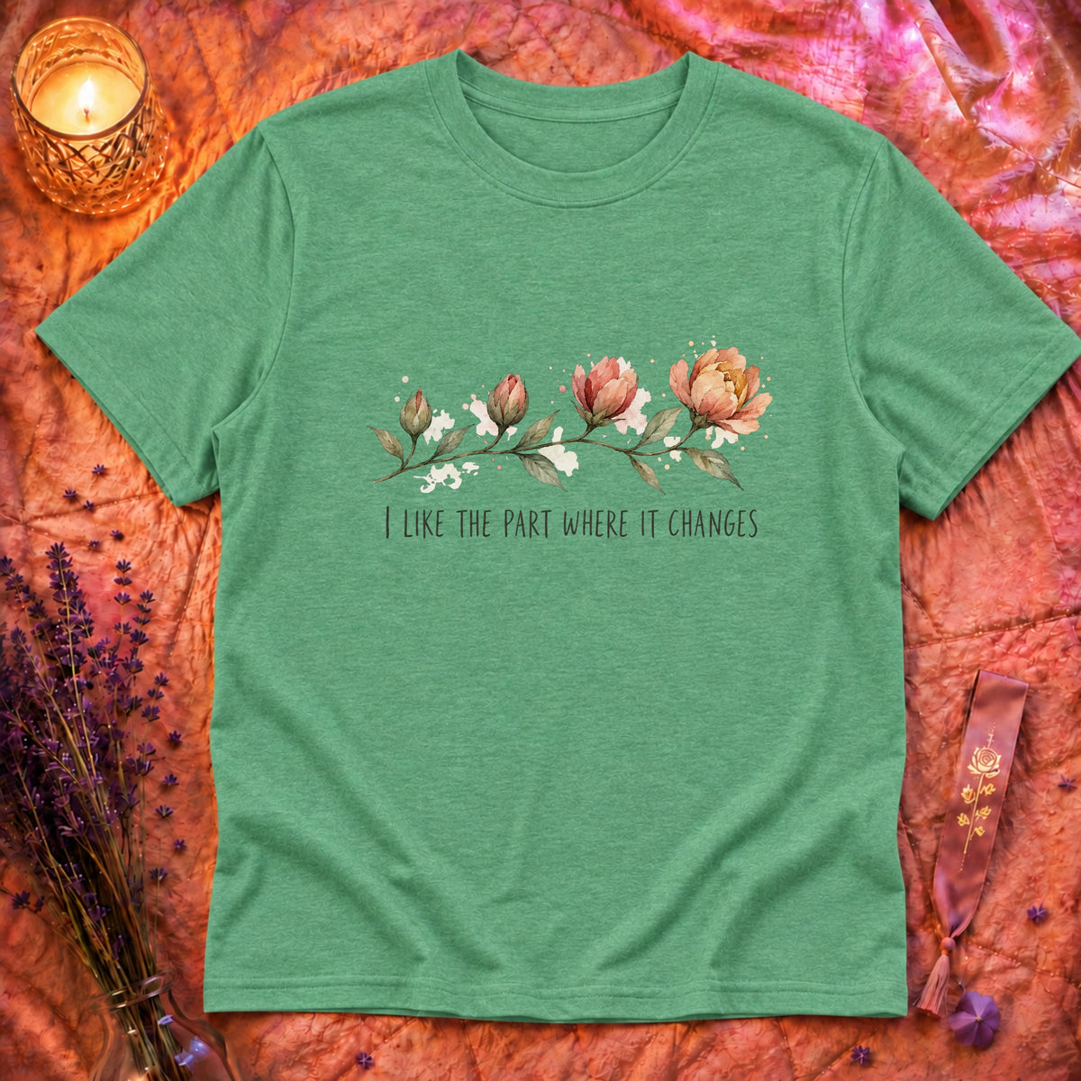 Heather Irish Green Flatlay Mockup