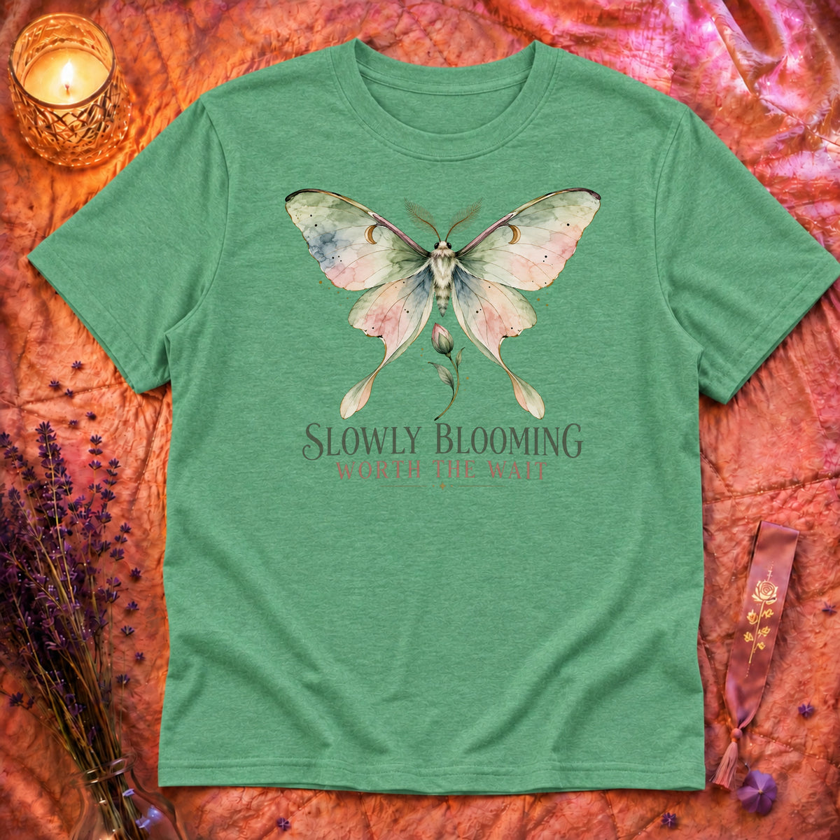Heather Irish Green Flatlay Mockup