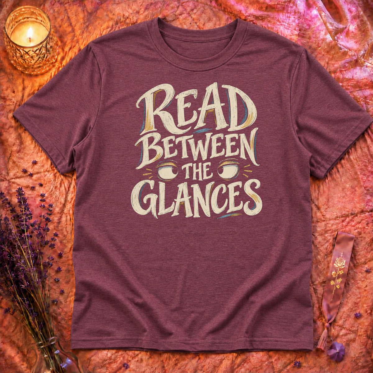 Between The Glances T-Shirt TG144 - Heather Maroon Flatlay