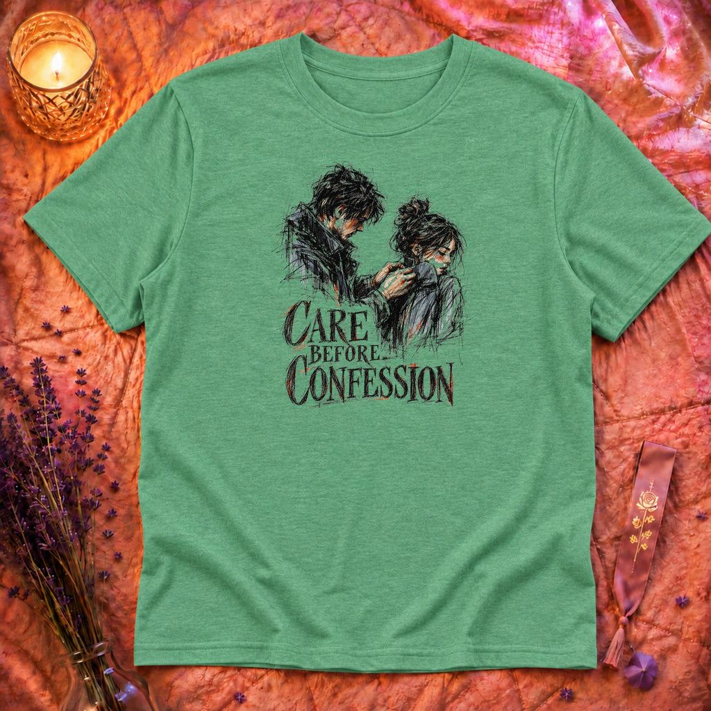 Care Before Confession T-Shirt TG150 - Heather Irish Green Flatlay