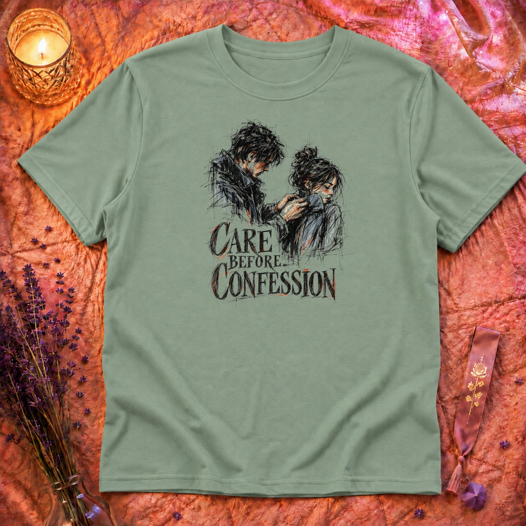 Care Before Confession T-Shirt TG150 - Sage Flatlay
