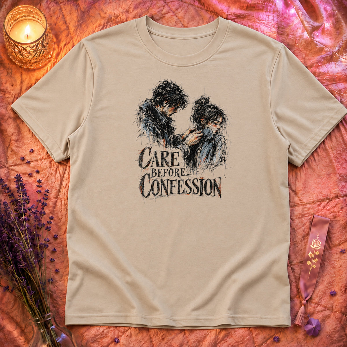 Care Before Confession T-Shirt TG150 - Sand Flatlay