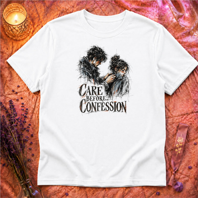 Care Before Confession T-Shirt TG150 - White Flatlay